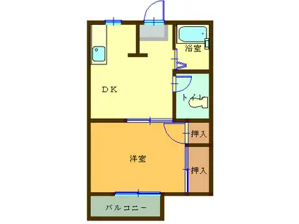クレッシェンドR(1DK/2階)の間取り写真