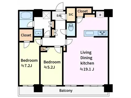 THE YOKOHAMA FRONT TOWER(2LDK/34階)の間取り写真