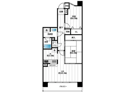 千葉みなとマンションチバミナトマンション(3LDK/11階)の間取り写真
