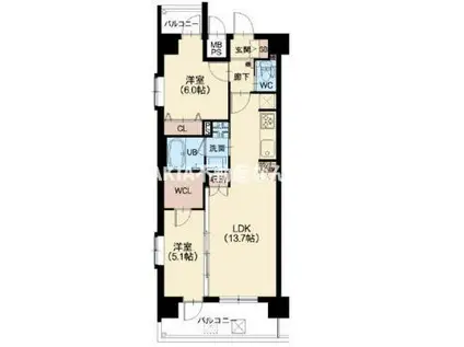 スプランディッド難波ウエストII(2LDK/10階)の間取り写真