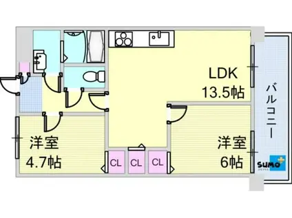 YKハイツ宮の上(2LDK/5階)の間取り写真