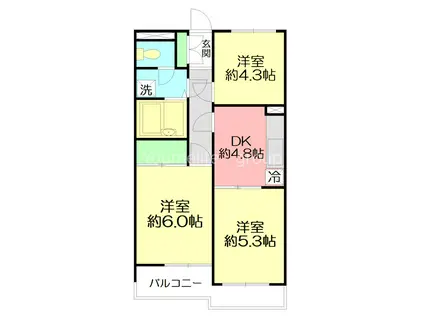 セザール第三厚木(3DK/4階)の間取り写真