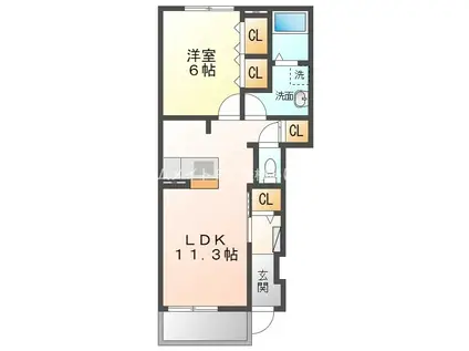 ユトリロ忠興 B(1LDK/1階)の間取り写真