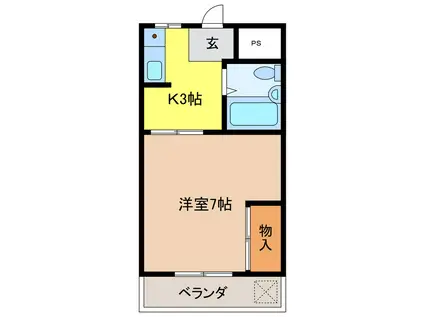 島川ハイツ(1K/2階)の間取り写真