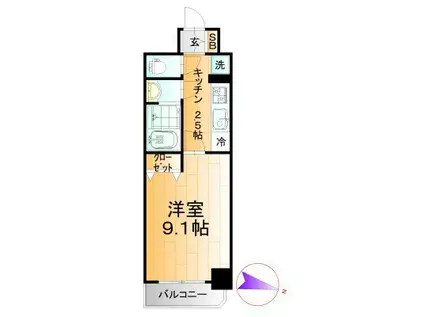 フォーシーズン開成山公園(1K/10階)の間取り写真