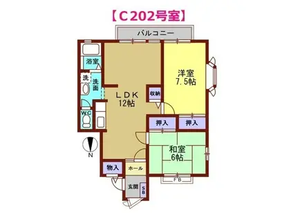 サンビレッジ野々市(2LDK/2階)の間取り写真