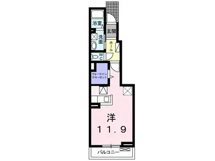 クライスB(ワンルーム/1階)の間取り写真