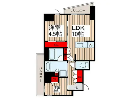 コンフォリア竹ノ塚イースト(2LDK/2階)の間取り写真