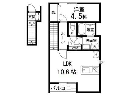 LIVEIIIA棟(1LDK/2階)の間取り写真