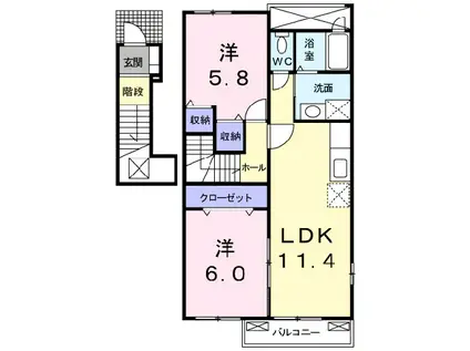 ルイメゾンK III(2LDK/2階)の間取り写真