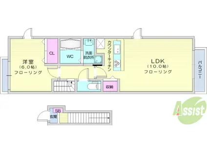 アニメ―ト1(1LDK/2階)の間取り写真