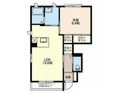 エスポワール21 A(1LDK/1階)の間取り写真