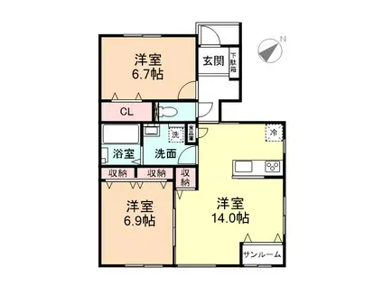 ソシアペンタスI(2LDK/1階)の間取り写真