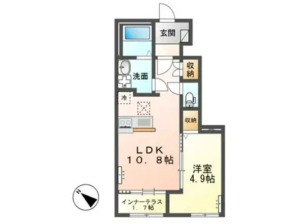 つくば市大角豆アパート(1LDK/1階)の間取り写真