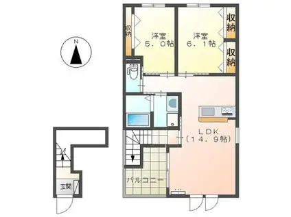カーサマグノリア(2LDK/2階)の間取り写真