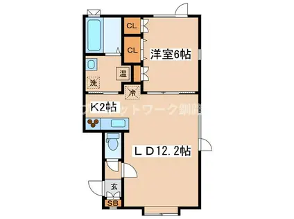 鶴ヶ岱ビレッジ(1LDK/2階)の間取り写真