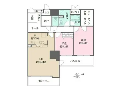 セントラルガーデンタワー(2LDK/19階)の間取り写真