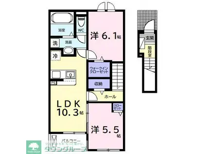 今津朝山アパートII(2LDK/2階)の間取り写真