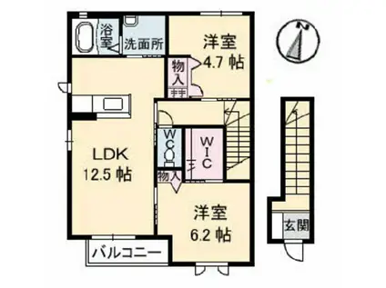 シャーメゾンJUNO D棟(2LDK/2階)の間取り写真