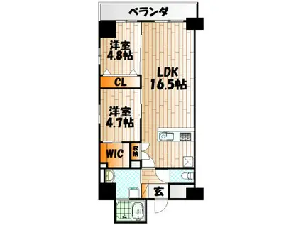 エルザグランツ中津口 (2LDK/9階)の間取り写真