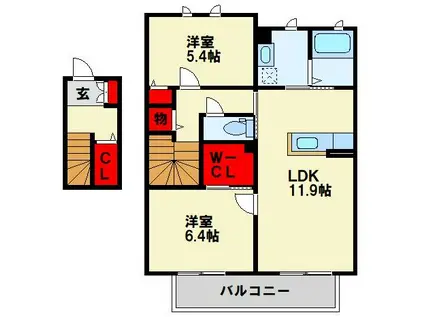 クラヴィエ石坂 D (2LDK/2階)の間取り写真