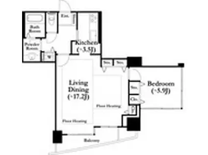 河田町ガーデン1(1LDK/14階)の間取り写真