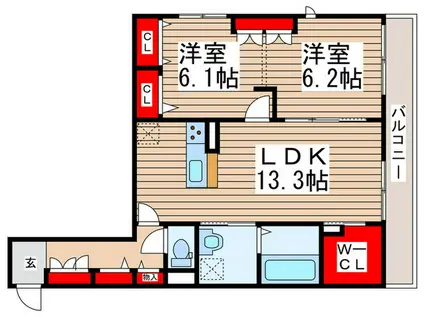 アイリスタ柏たなか(2LDK/1階)の間取り写真