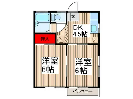 フジハイツ(2DK/2階)の間取り写真