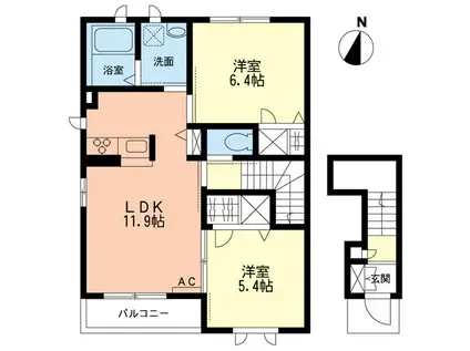 アンソレイエ(2LDK/2階)の間取り写真