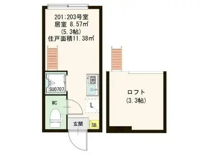 CFハイツ和田(ワンルーム/2階)の間取り写真