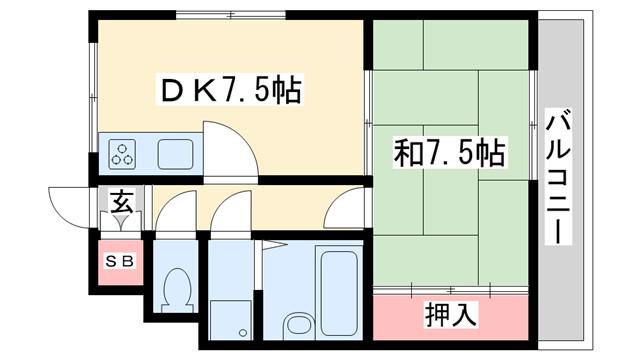 ハイライフ高砂(1DK/2階)の間取り写真