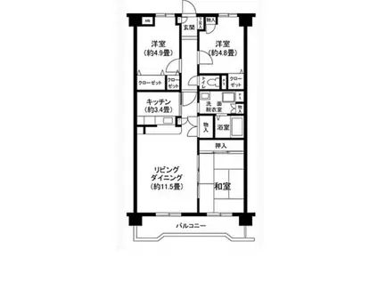グランドール三鷹壱番館(3LDK/2階)の間取り写真