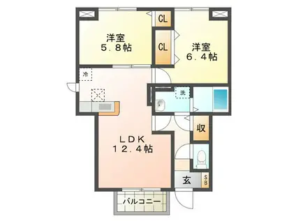 ノイ・アインズB(2LDK/1階)の間取り写真