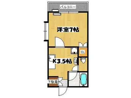 パークハイツ上園(1K/4階)の間取り写真