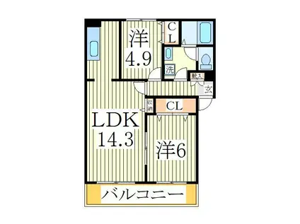 アルファコート流山(2LDK/3階)の間取り写真