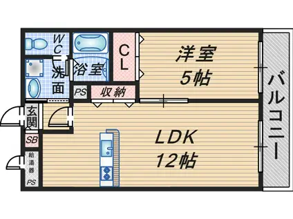 アムールヴェール蛍池(1LDK/1階)の間取り写真
