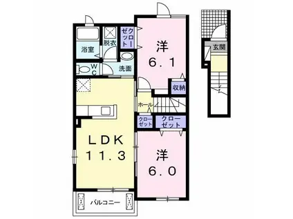 北ウィング(2LDK/2階)の間取り写真