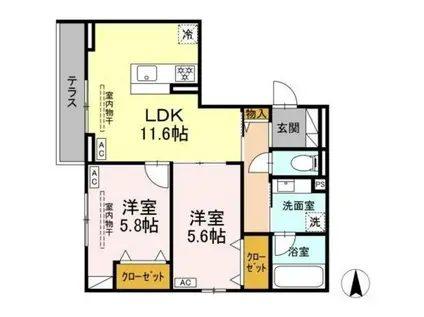 メリディアン ウエスト(2LDK/3階)の間取り写真