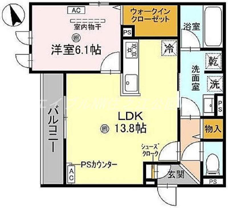 クラシスト東粉浜ウエスト(1LDK/2階)の間取り写真
