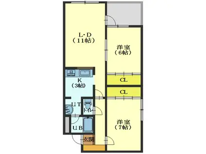 中の橋ビル(2LDK/4階)の間取り写真