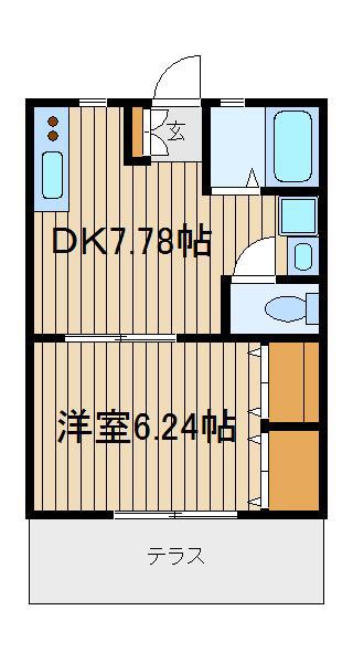 ユタカハイムIII(1DK/2階)の間取り写真