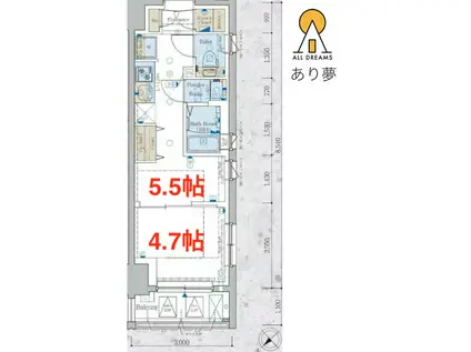 エステムコート横濱反町(1DK/3階)の間取り写真