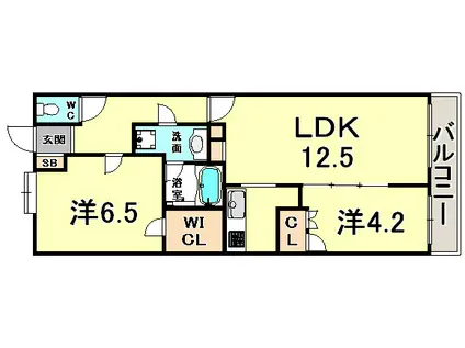アーバネックス三宮磯辺通(2LDK/14階)の間取り写真