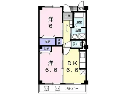 リバーサイド椥辻(2DK/2階)の間取り写真