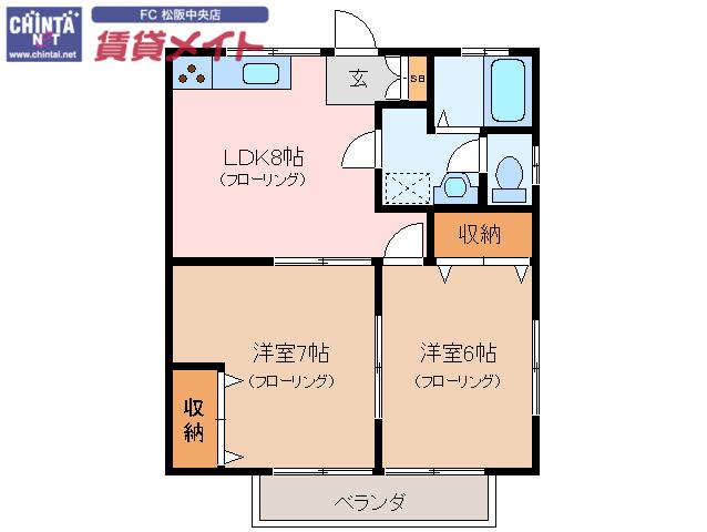 ブレッシングビューティー A棟(2LDK/2階)の間取り写真