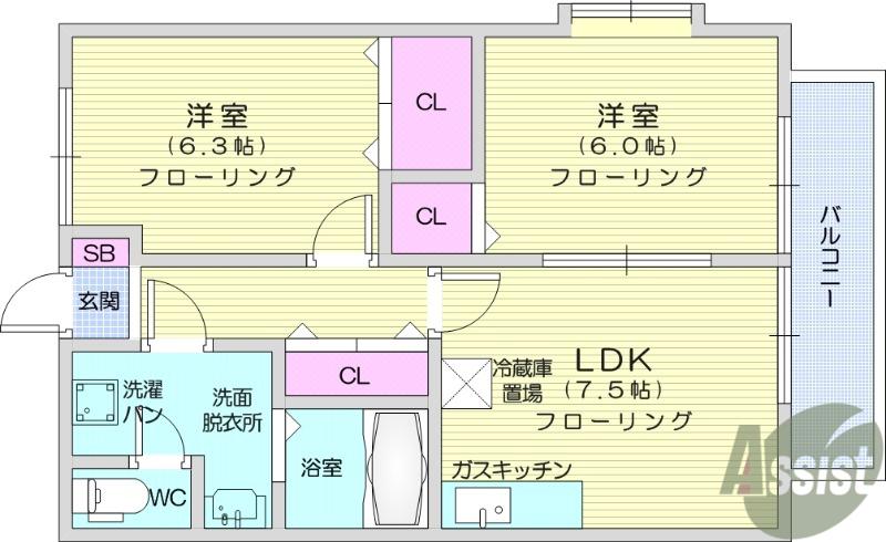 ルミエール砂押(2DK/2階)の間取り写真