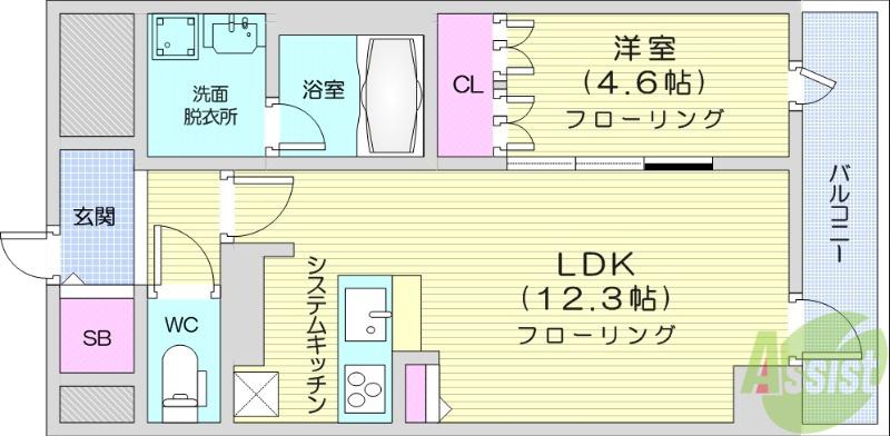 IS二十人町(1LDK/7階)の間取り写真