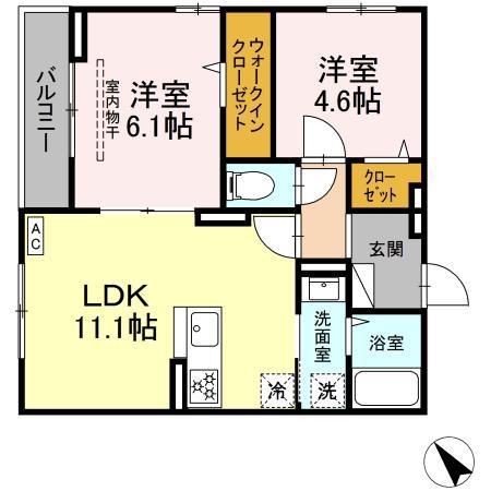 ディー パイナ 鴨居2(2LDK/2階)の間取り写真