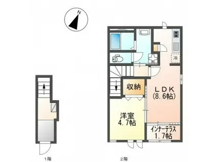 伊予鉄道郡中線 土橋駅(愛媛) 徒歩11分 2階建 築6年(1LDK/2階)の間取り写真
