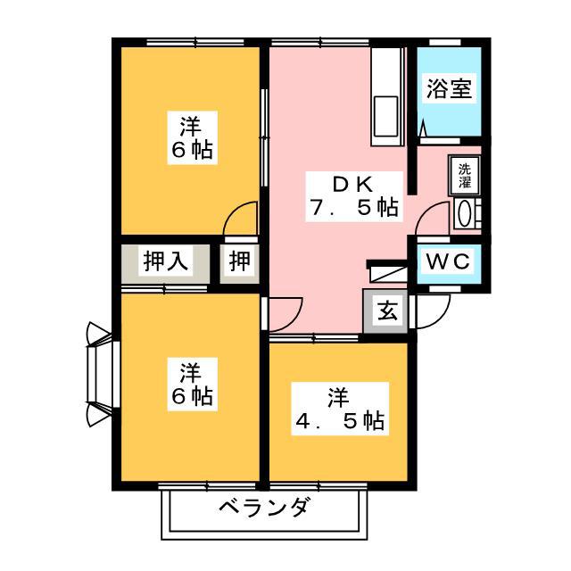 まほろば A棟(3DK/2階)の間取り写真
